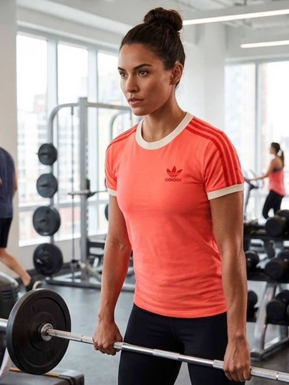 adidas women's Bright Coral Trefoil Tee with White Trim